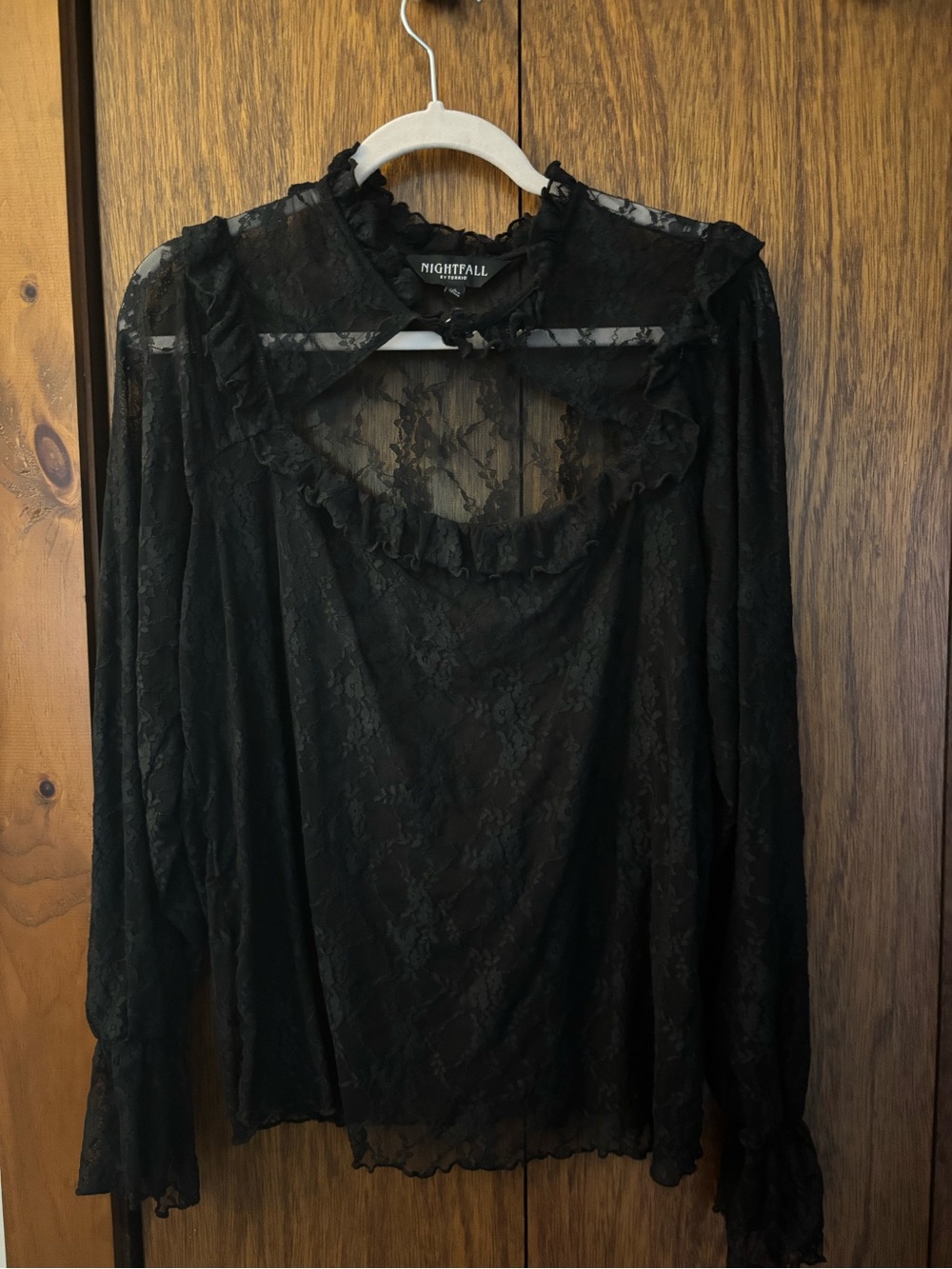 torrid Black Sheer Lace Ruffle Neck Blouse